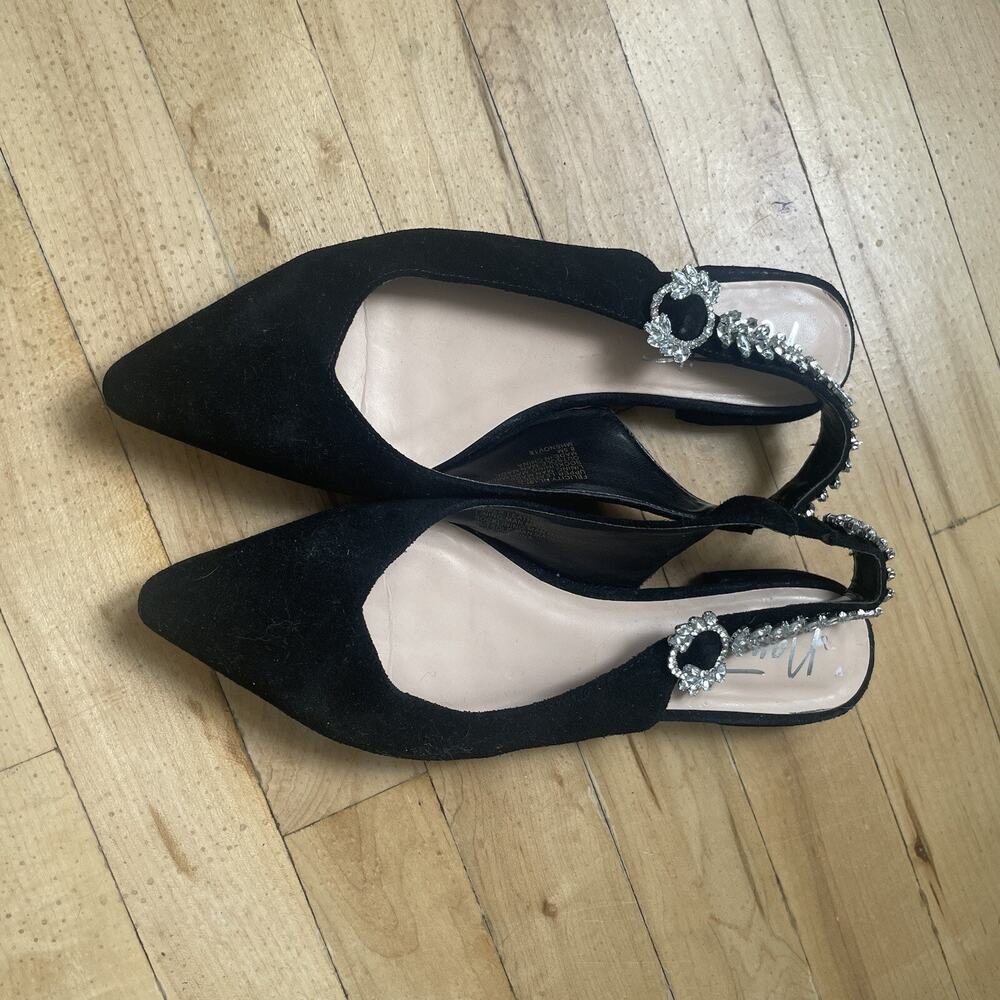 NANETTE Lepore Black Velvet Pointed Bejeweled Felicity Flats Womens Size 8.5M